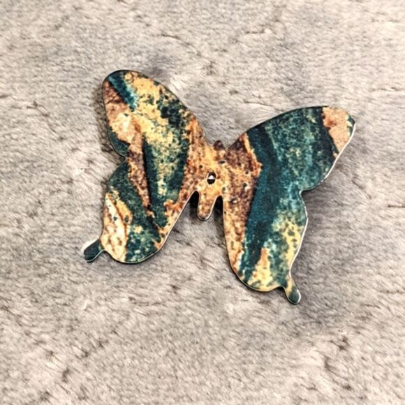 Jewelry - Vintage Artisan Made Marbled Enamel Butterfly Brooche